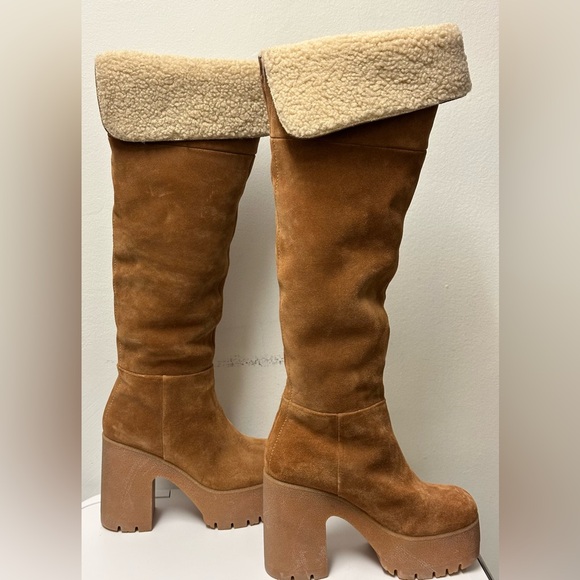 Jeffrey Campbell Brown Suede high Boots with Cream Cuff. So comfy and warm
